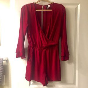 H&M dark pink v-neck romper size 10
